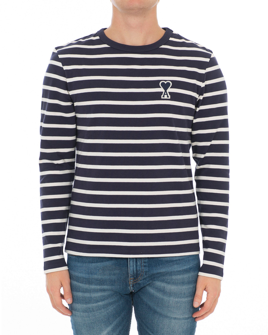 Herre | T-Shirts | AMI | Striped Long Sleeve Tee Ecru/Marine