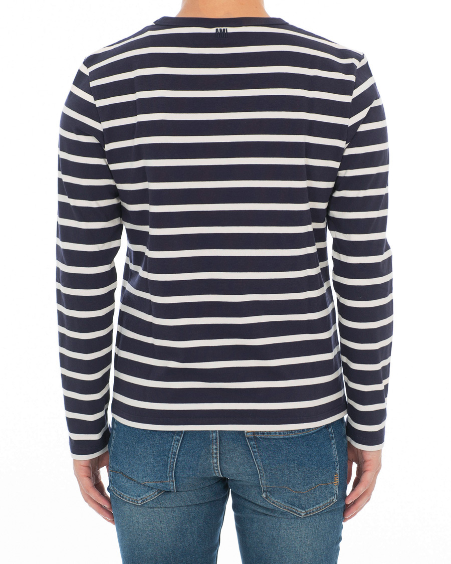 Herre | T-Shirts | AMI | Striped Long Sleeve Tee Ecru/Marine