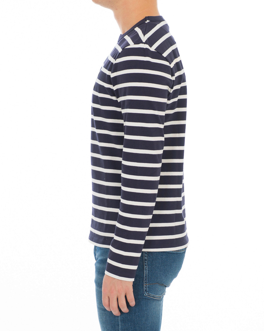 Herre | T-Shirts | AMI | Striped Long Sleeve Tee Ecru/Marine