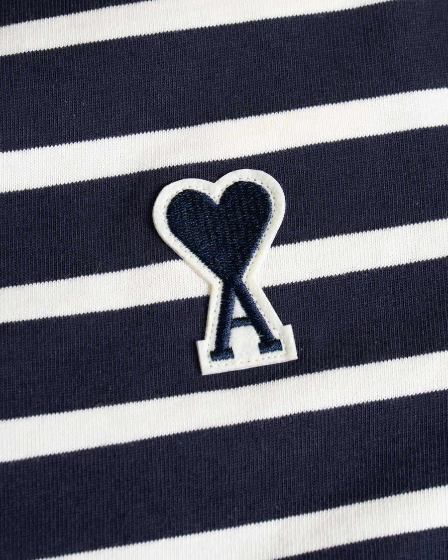 Herre | T-Shirts | AMI | Striped Long Sleeve Tee Ecru/Marine