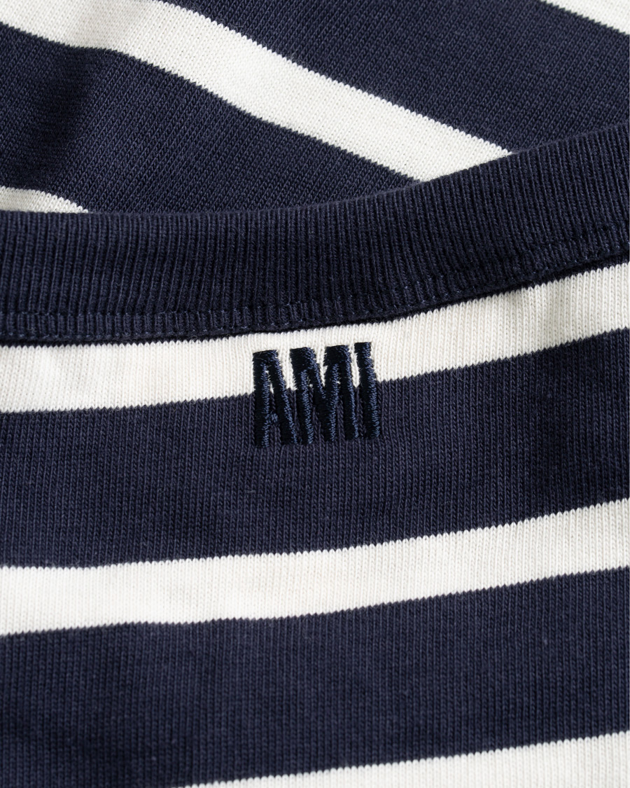 Herre | T-Shirts | AMI | Striped Long Sleeve Tee Ecru/Marine