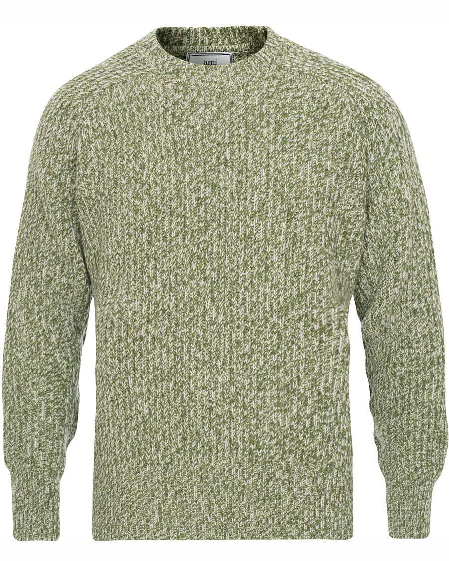 Herre | Gensere | AMI | Mouline Ribbed Crew Neck Sweater Green/White