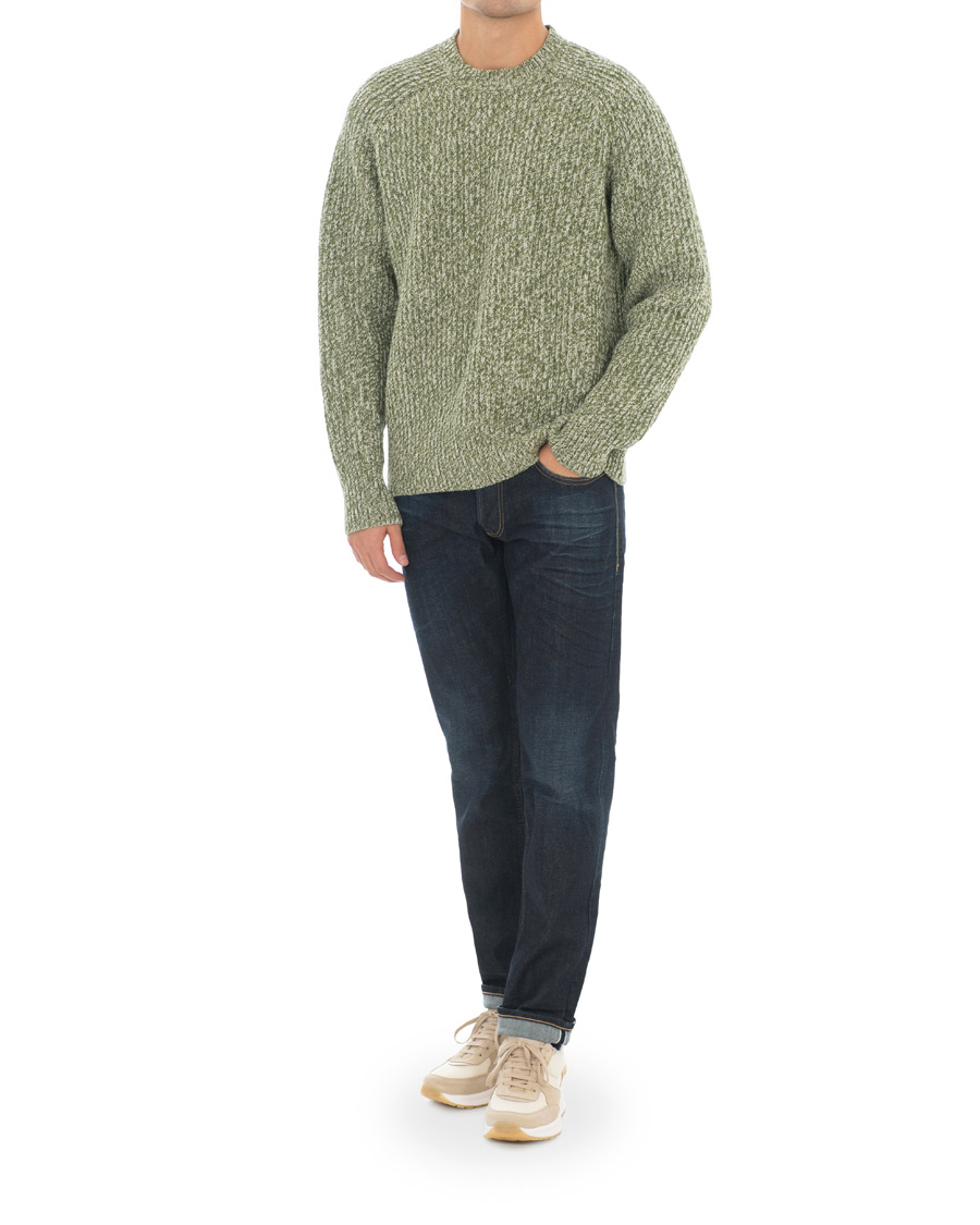Herre | Gensere | AMI | Mouline Ribbed Crew Neck Sweater Green/White