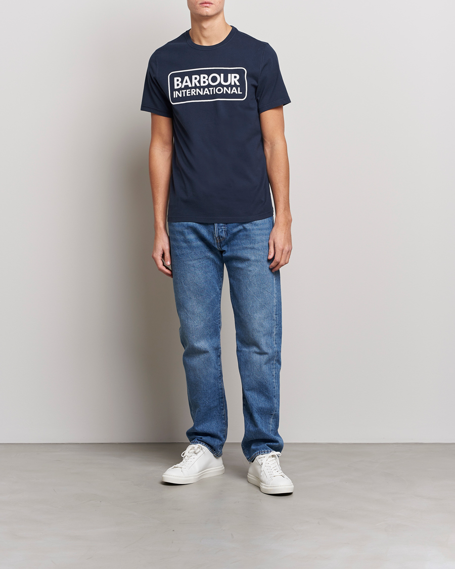 Herre | T-Shirts | Barbour International | Large Logo Crew Neck Tee Navy