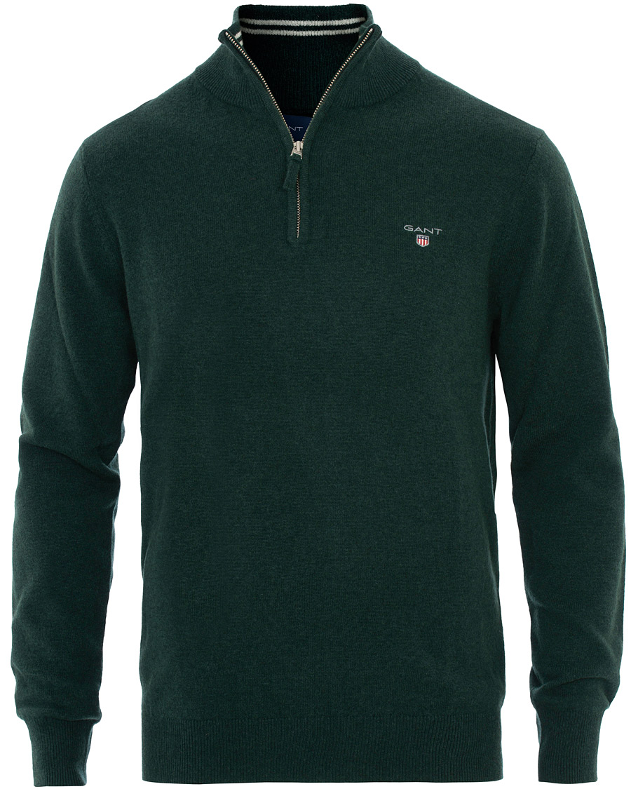 Herre | Gensere | GANT | Lambswool Half Zip Tartan Green