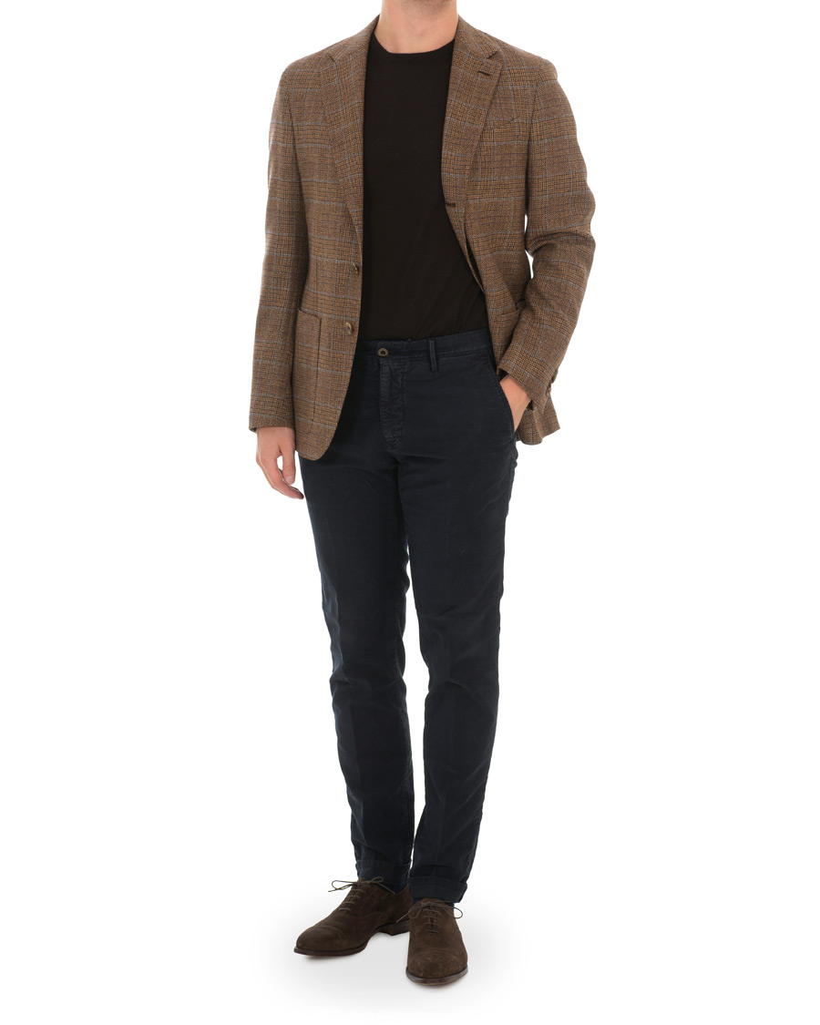 Herre | Bukser | Incotex | Slim Fit Garment Dyed Washed Slacks Navy