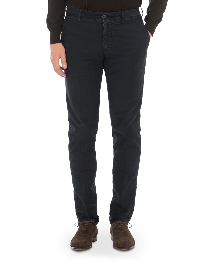 Herre | Bukser | Incotex | Slim Fit Garment Dyed Washed Slacks Navy