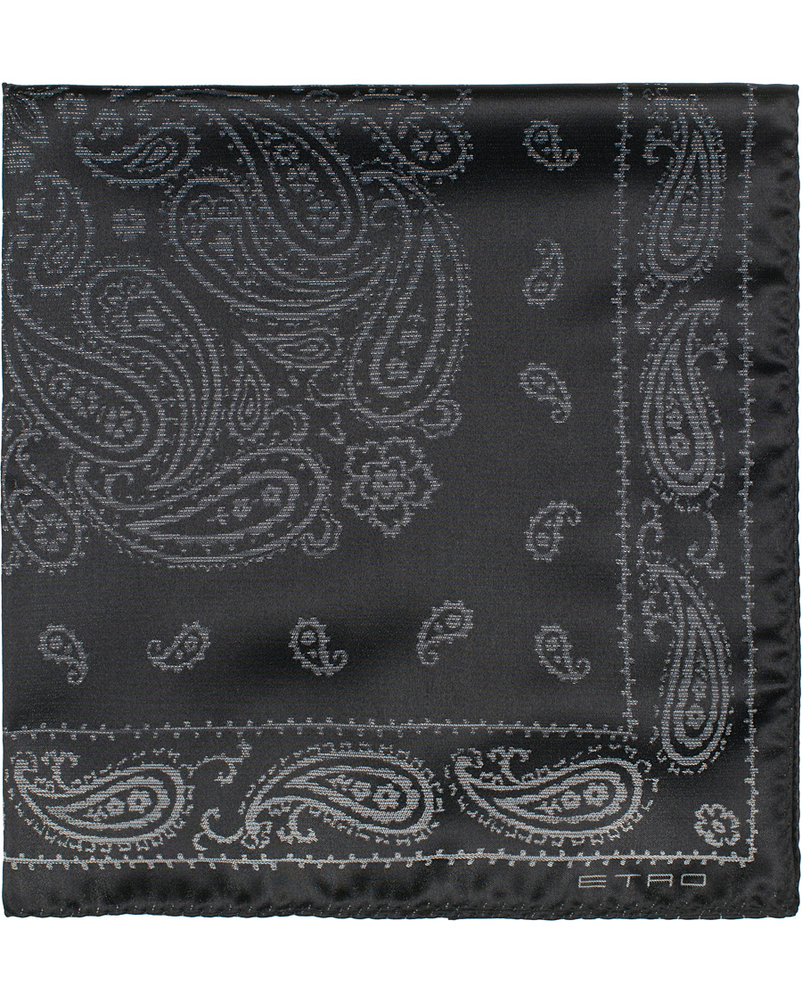 Herre | Etro Paisley Silk Pocket Square Black | Etro | Paisley Silk Pocket Square Black