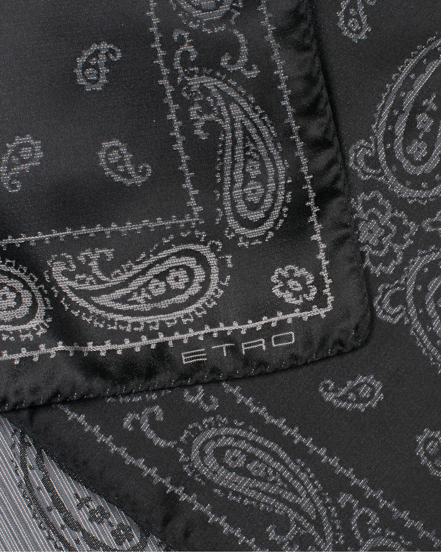 Herre | Etro Paisley Silk Pocket Square Black | Etro | Paisley Silk Pocket Square Black