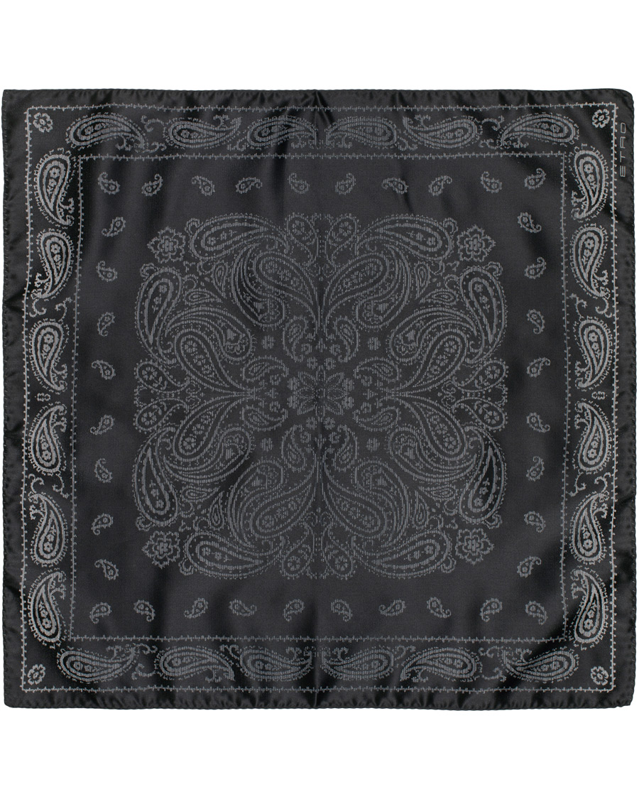 Herre | Etro Paisley Silk Pocket Square Black | Etro | Paisley Silk Pocket Square Black