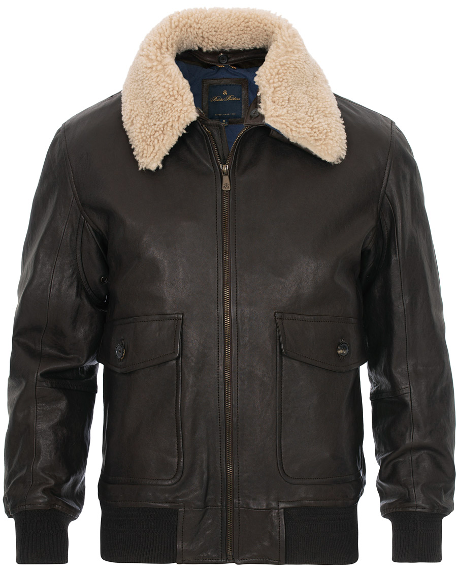 Herre | Jakker | Brooks Brothers | Aviator Shearling Bomber Jacket Vintage Brown