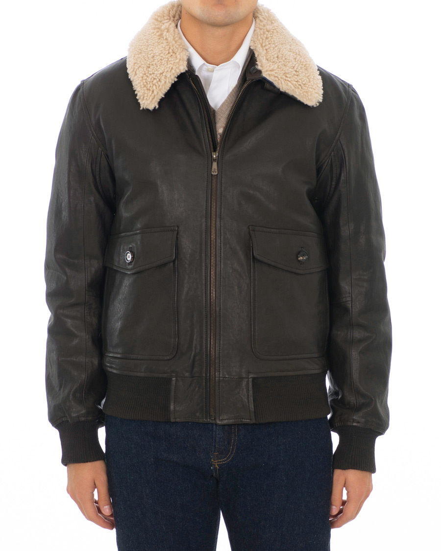 Herre | Jakker | Brooks Brothers | Aviator Shearling Bomber Jacket Vintage Brown