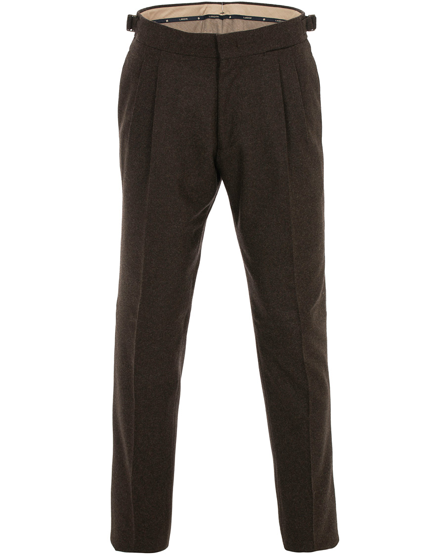 Herre | Bukser | Lardini | Two Pleat Zip Side Buckle Flanell Trousers Brown