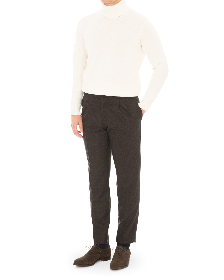 Herre | Bukser | Lardini | Two Pleat Zip Side Buckle Flanell Trousers Brown