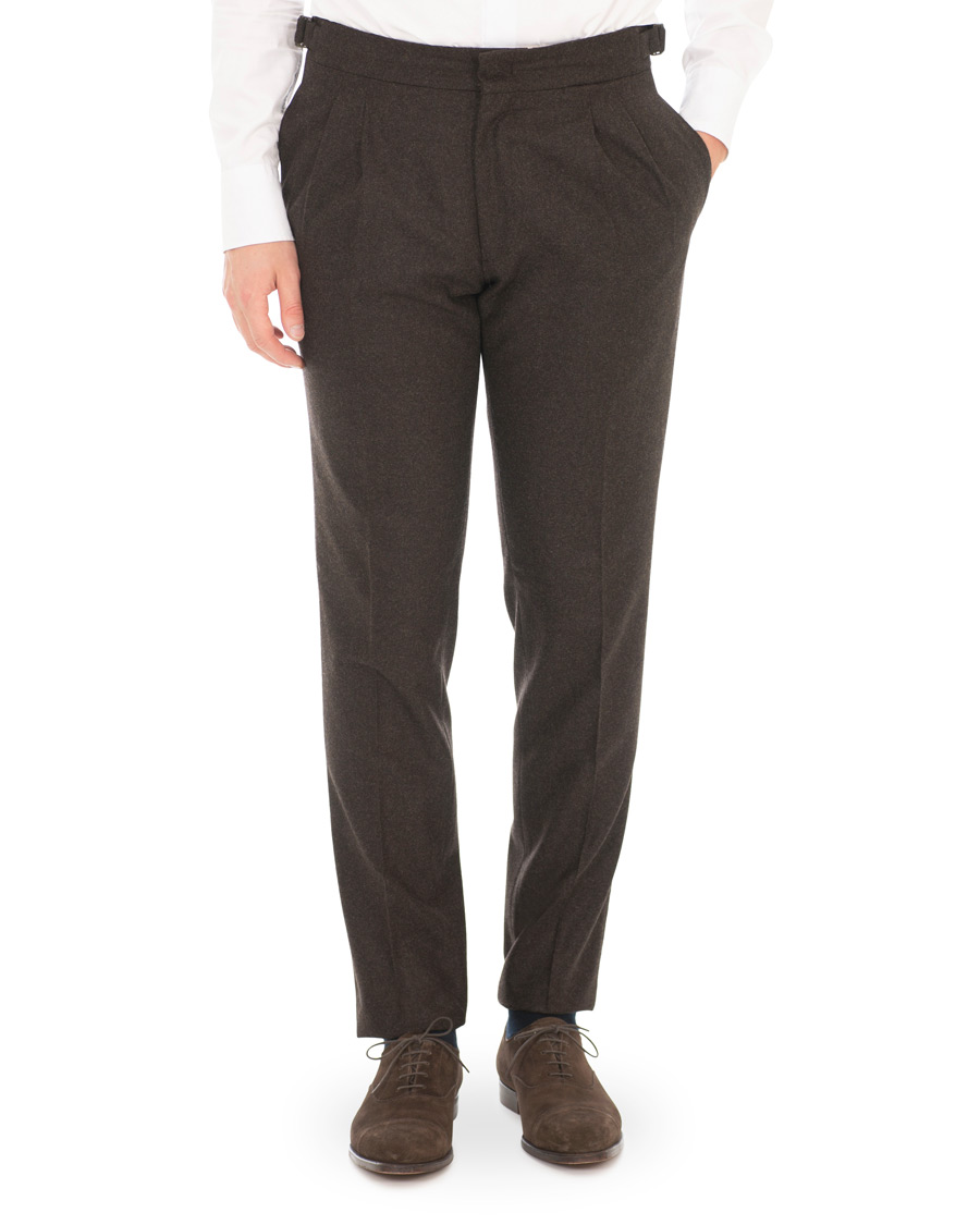 Herre | Bukser | Lardini | Two Pleat Zip Side Buckle Flanell Trousers Brown