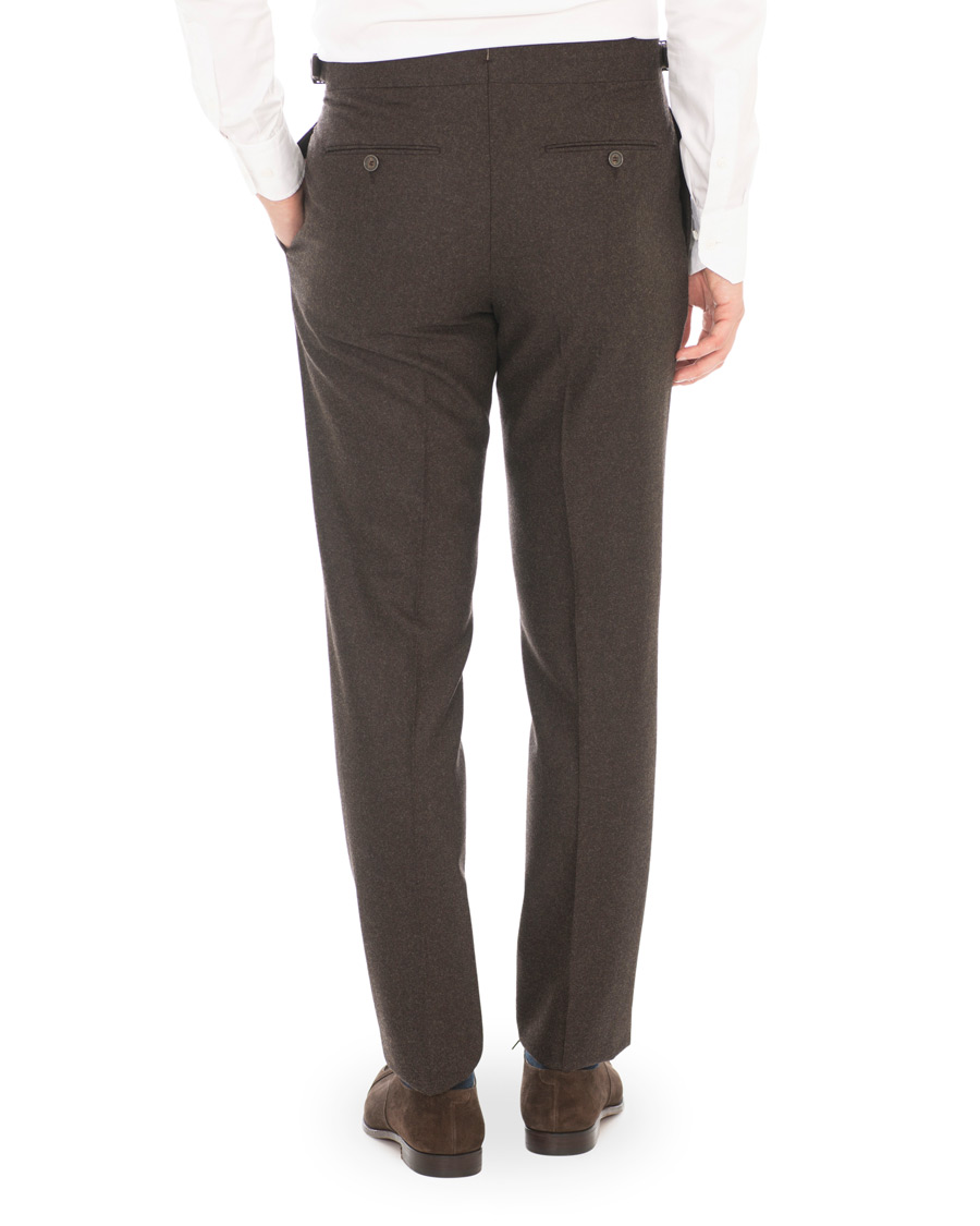 Herre | Bukser | Lardini | Two Pleat Zip Side Buckle Flanell Trousers Brown