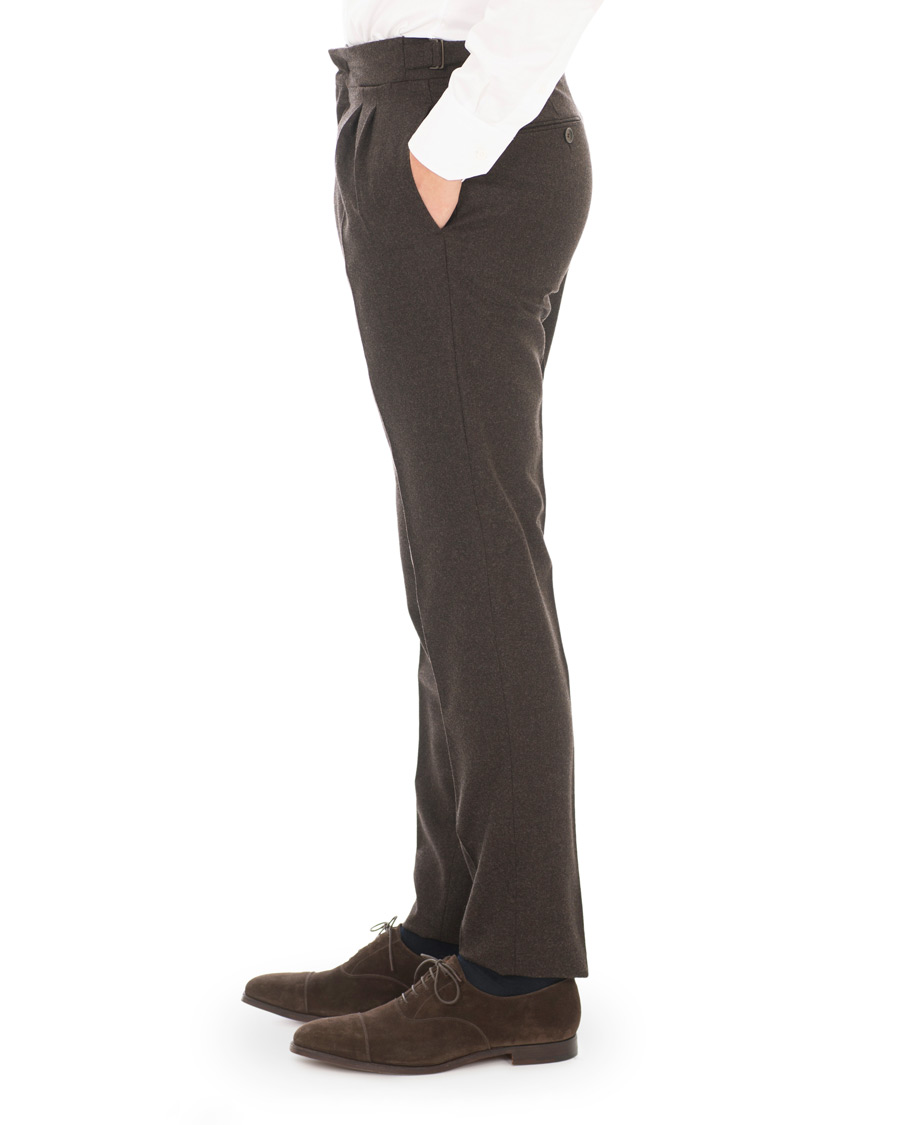 Herre | Bukser | Lardini | Two Pleat Zip Side Buckle Flanell Trousers Brown