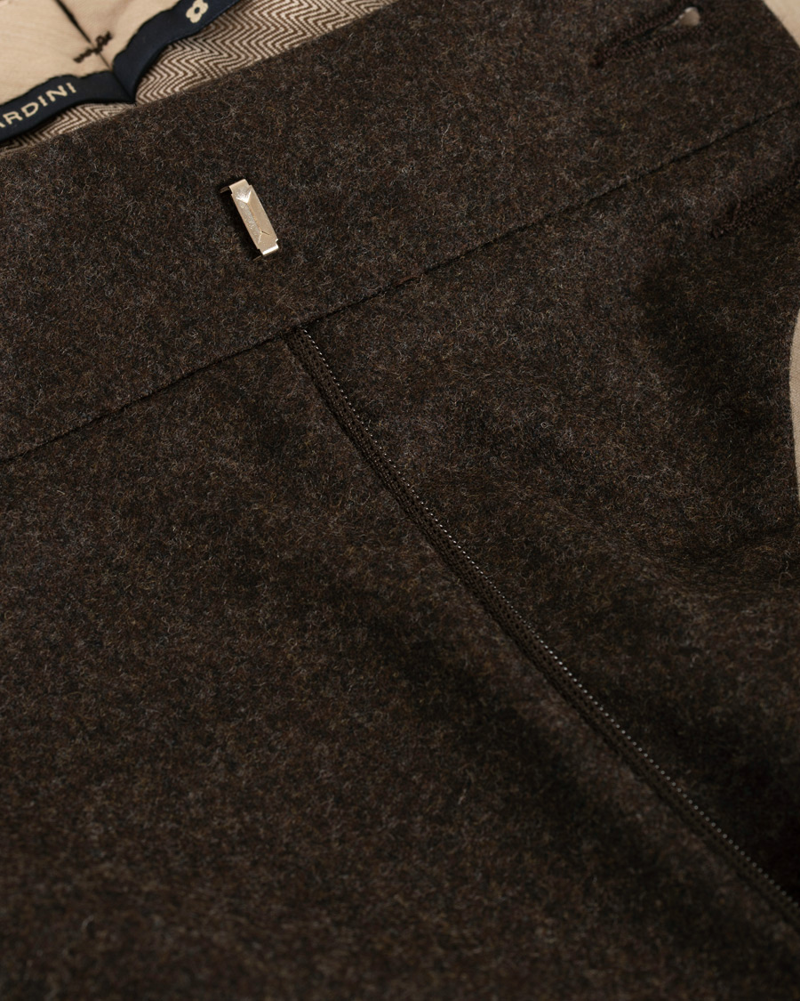 Herre | Bukser | Lardini | Two Pleat Zip Side Buckle Flanell Trousers Brown