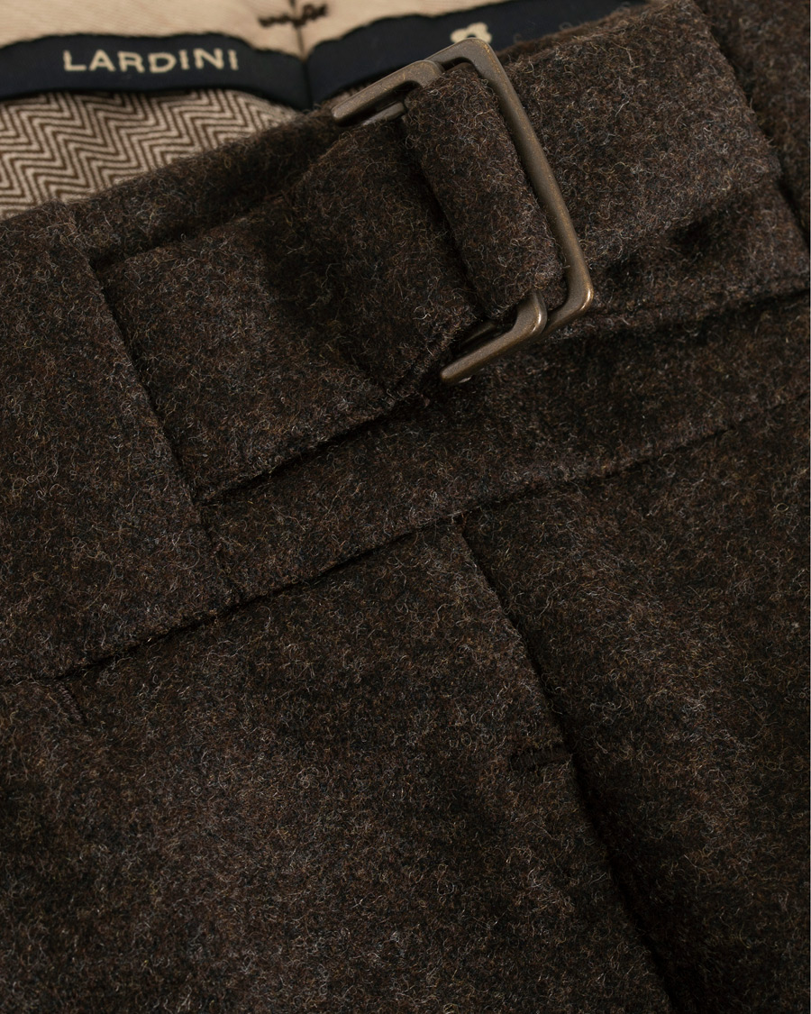 Herre | Bukser | Lardini | Two Pleat Zip Side Buckle Flanell Trousers Brown