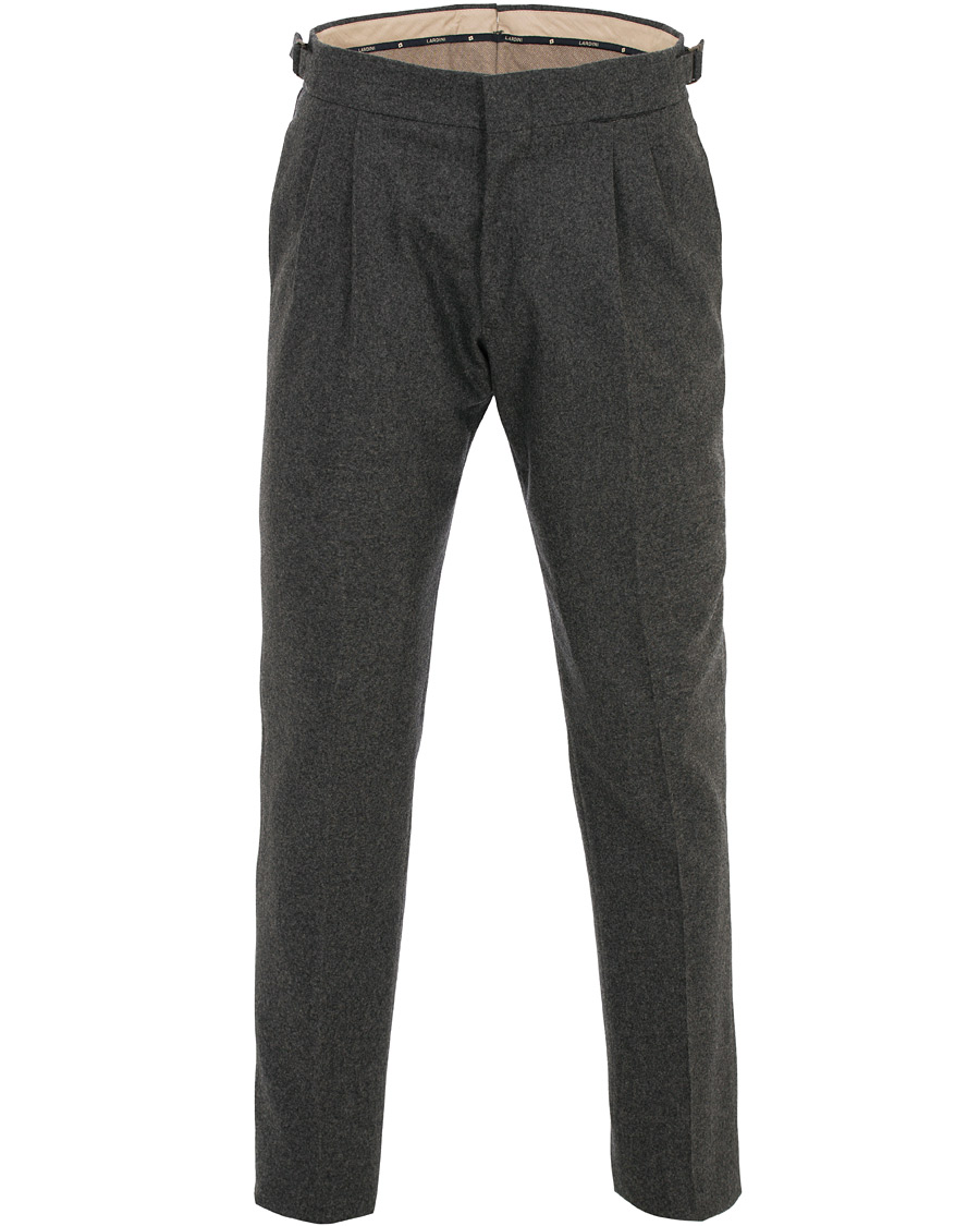 Herre | Bukser | Lardini | Two Pleat Zip Side Buckle Flanell Trousers Grey