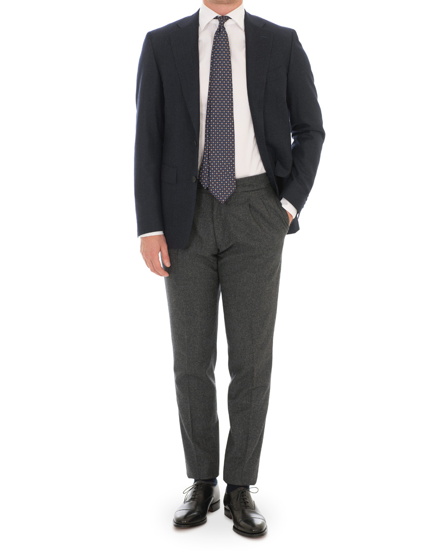 Herre | Bukser | Lardini | Two Pleat Zip Side Buckle Flanell Trousers Grey