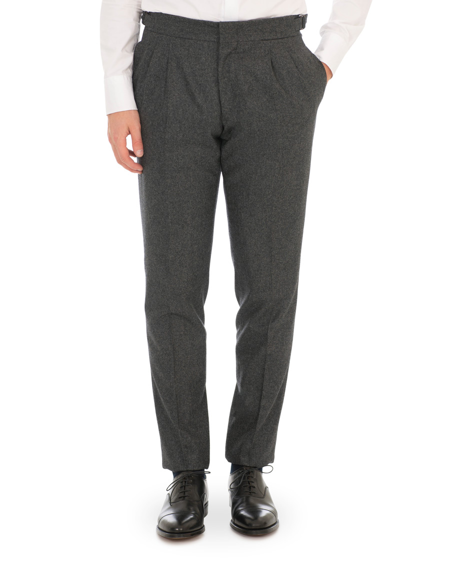 Herre | Bukser | Lardini | Two Pleat Zip Side Buckle Flanell Trousers Grey