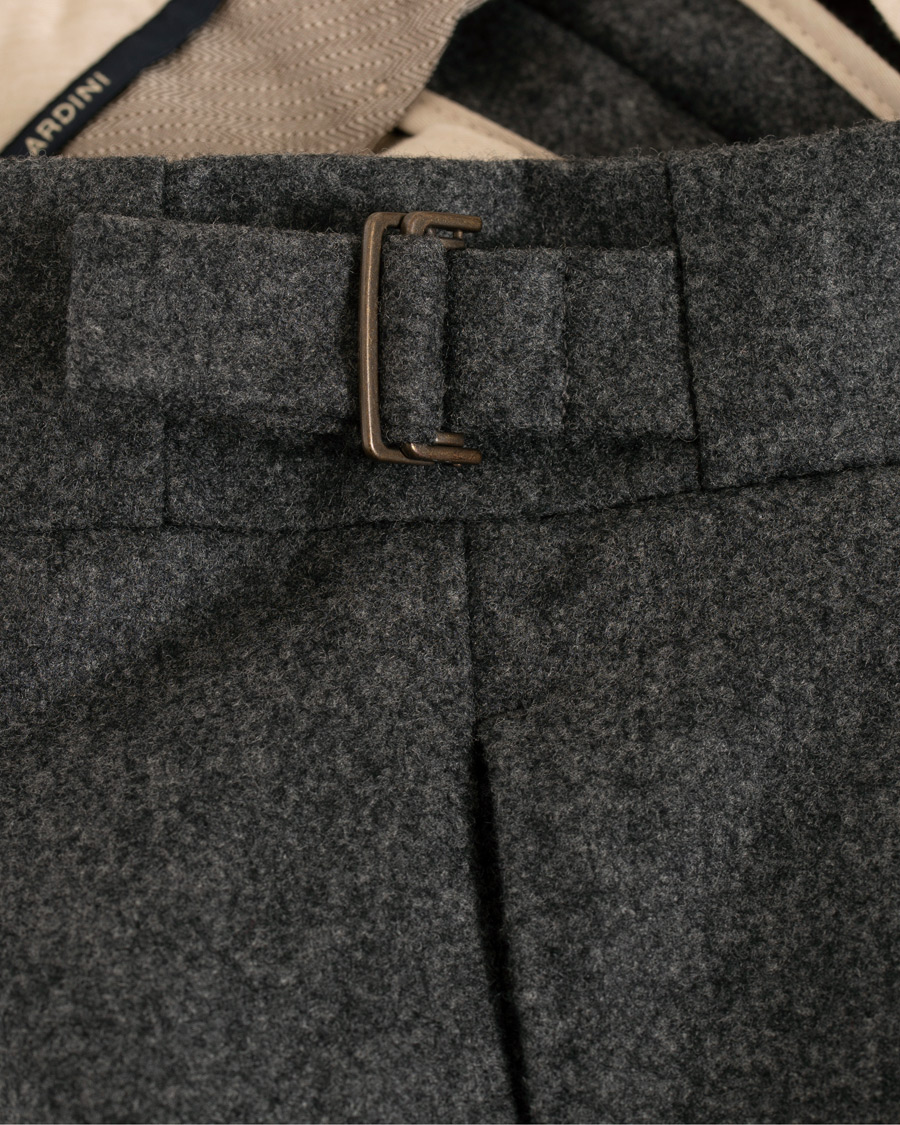 Herre | Bukser | Lardini | Two Pleat Zip Side Buckle Flanell Trousers Grey