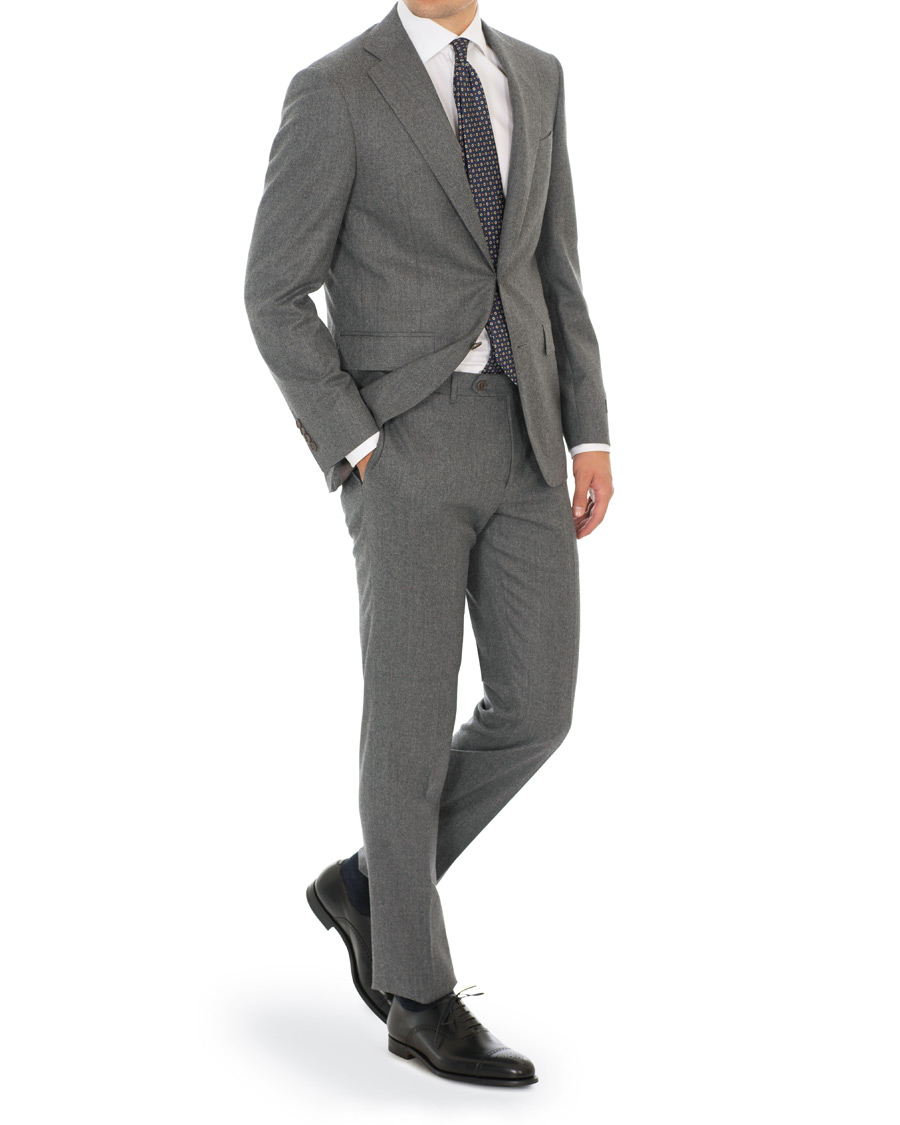 Herre | Bukser | Canali | Capri Slim Fit Flannel Trousers Grey Melange
