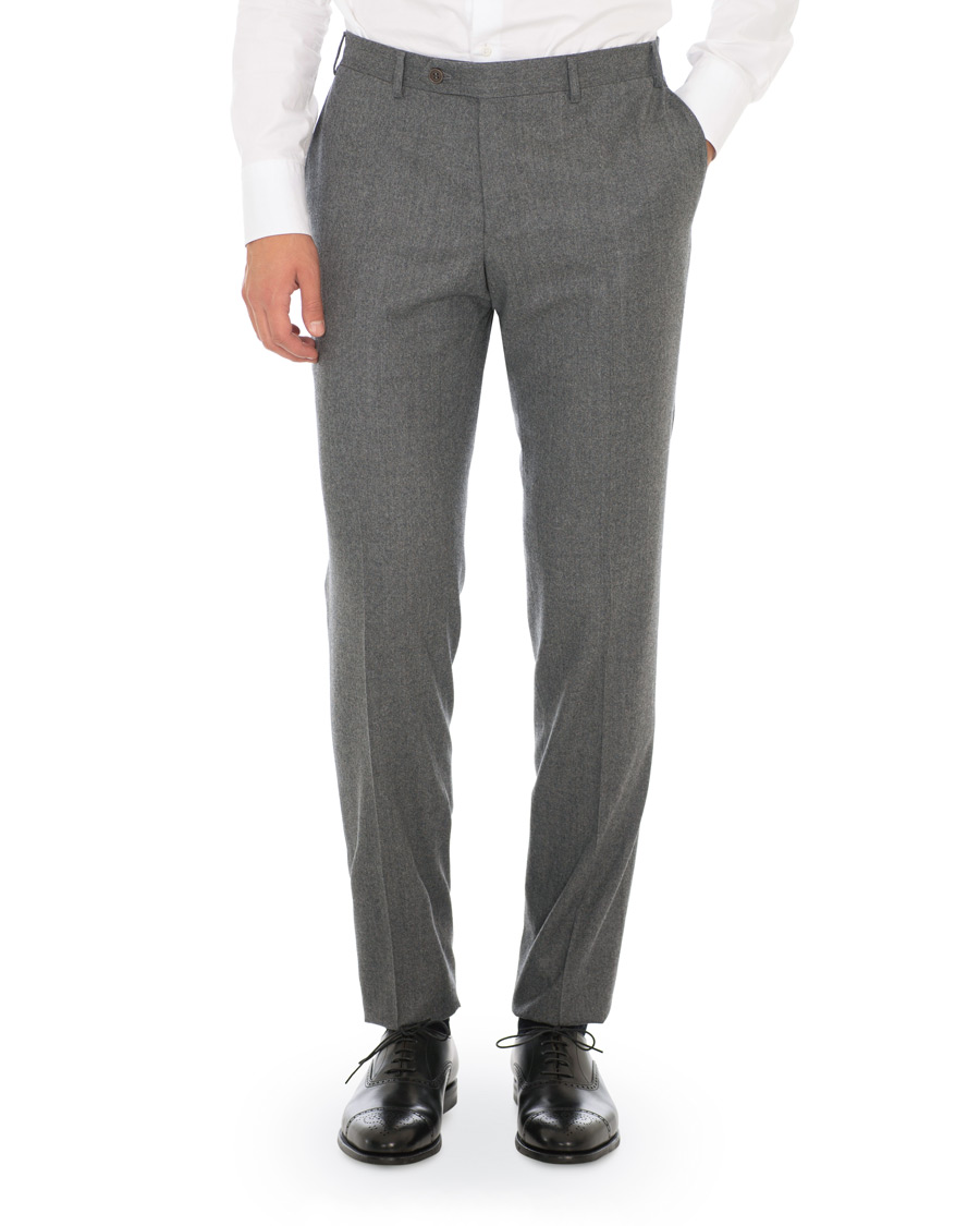 Herre | Bukser | Canali | Capri Slim Fit Flannel Trousers Grey Melange