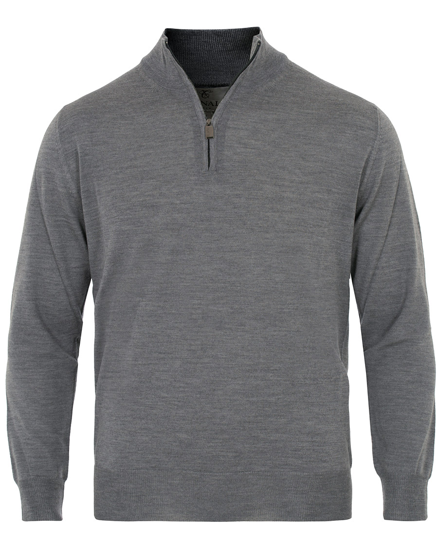 Herre | Gensere | Canali | Merino Wool Half Zip Sweater Grey Melange
