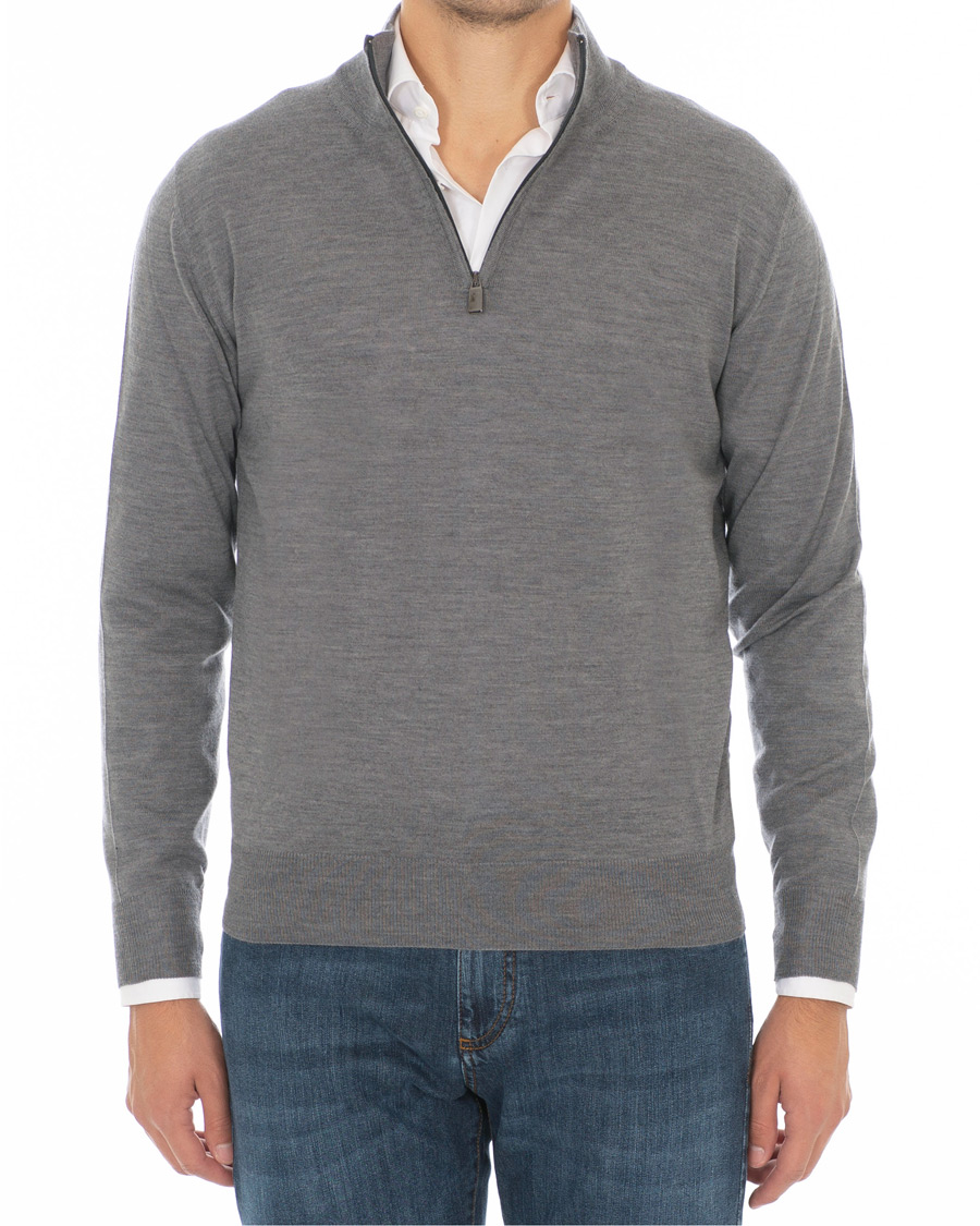 Herre | Gensere | Canali | Merino Wool Half Zip Sweater Grey Melange