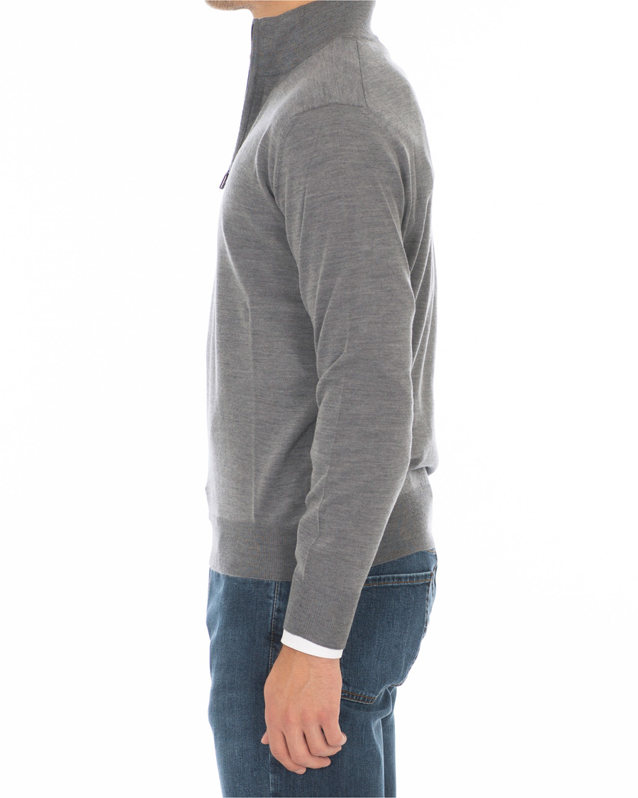 Herre | Gensere | Canali | Merino Wool Half Zip Sweater Grey Melange
