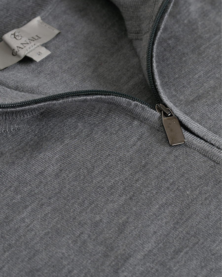 Herre | Gensere | Canali | Merino Wool Half Zip Sweater Grey Melange