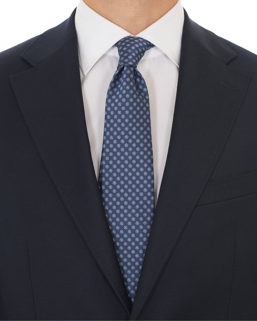 Herre | Canali Silk Woven Flower 8 cm Tie Navy | Canali | Silk Woven Flower 8 cm Tie Navy
