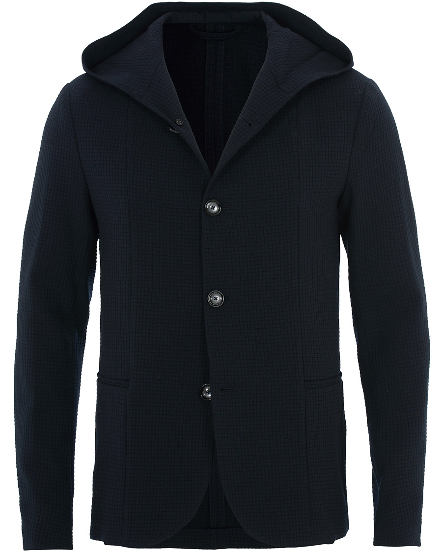 Herre | Dressjakker | Emporio Armani | Structured Knitted Blazer Hoodie Navy