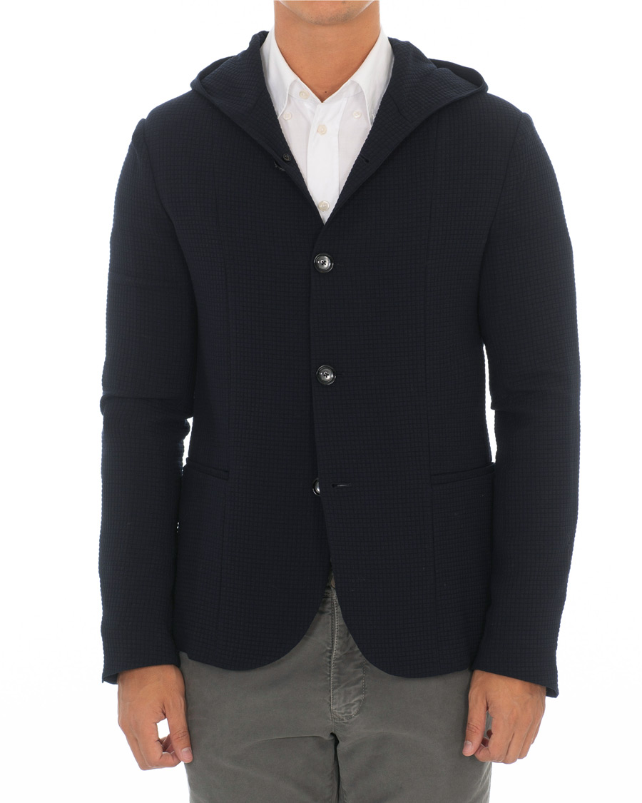 Herre | Dressjakker | Emporio Armani | Structured Knitted Blazer Hoodie Navy