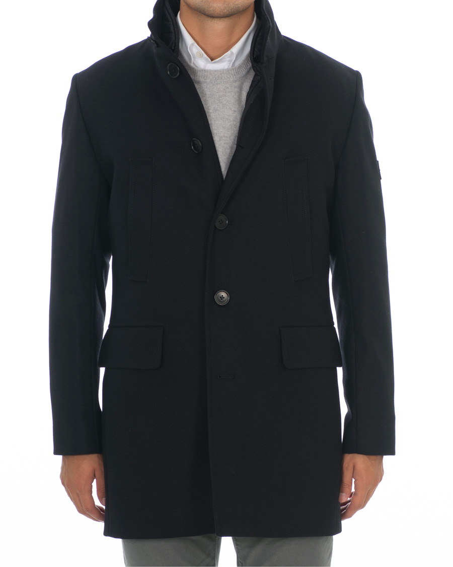 Herre | Jakker | J.Lindeberg | Kali Compact Melton Stand Up Collar Coat Black
