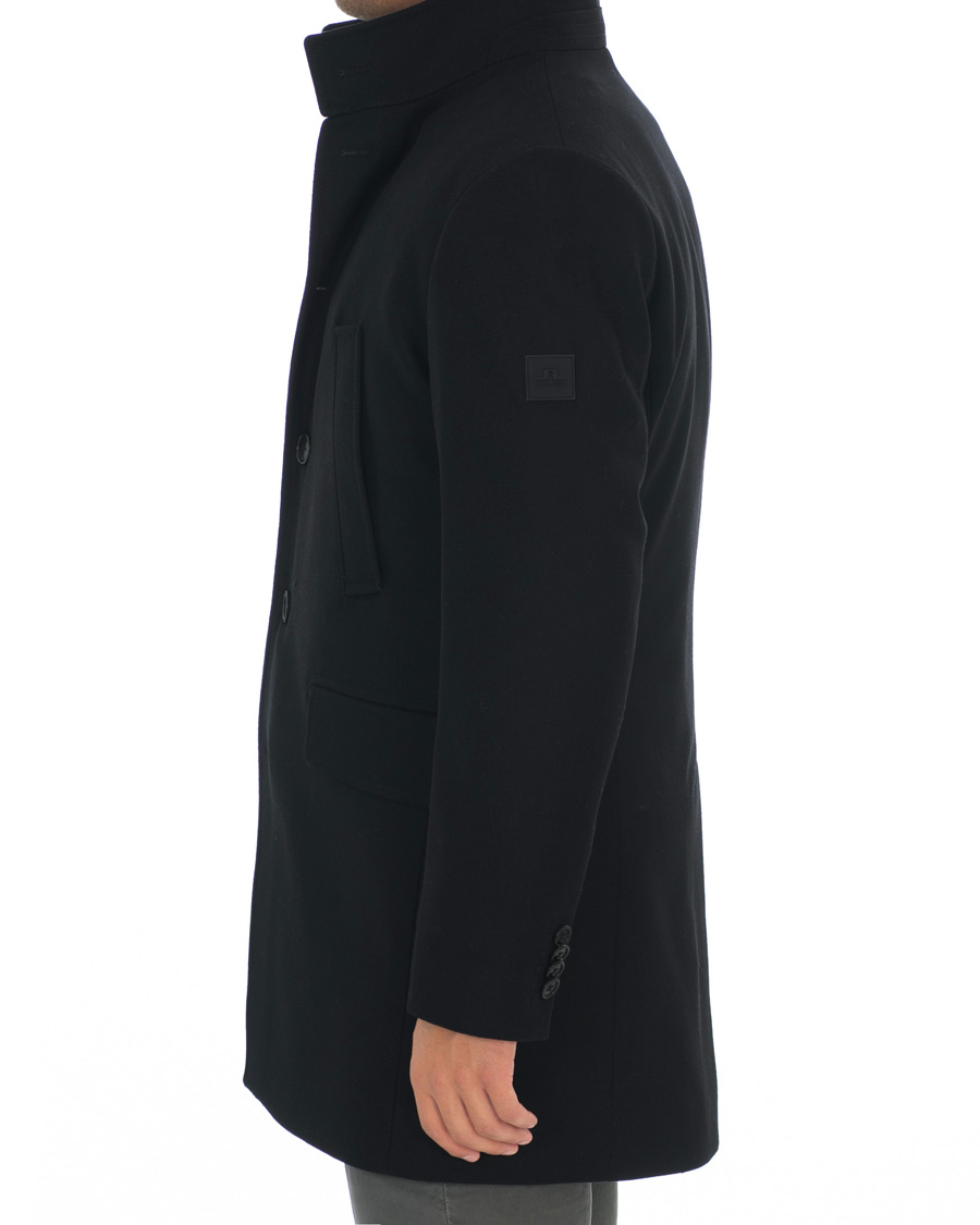 Herre | Jakker | J.Lindeberg | Kali Compact Melton Stand Up Collar Coat Black