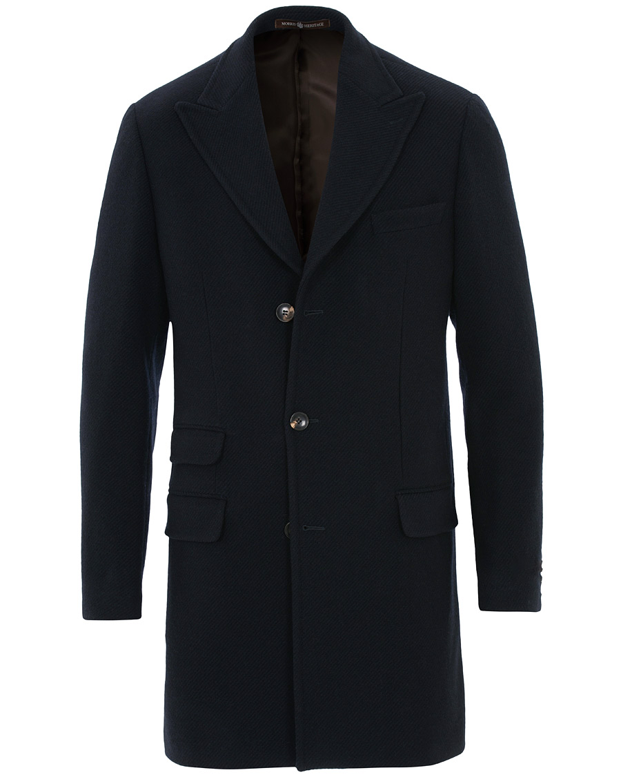 Herre | Jakker | Morris Heritage | Structured Wool Peak Lapel Coat Navy