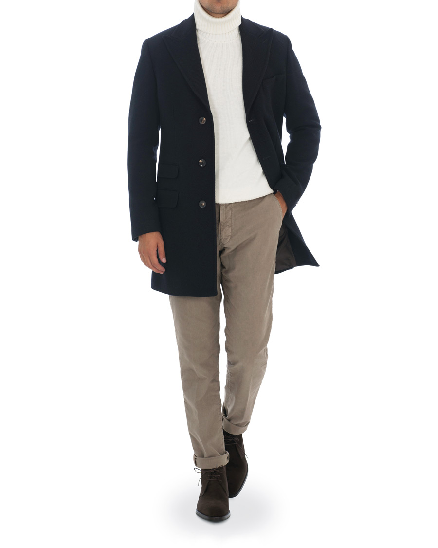 Herre | Jakker | Morris Heritage | Structured Wool Peak Lapel Coat Navy