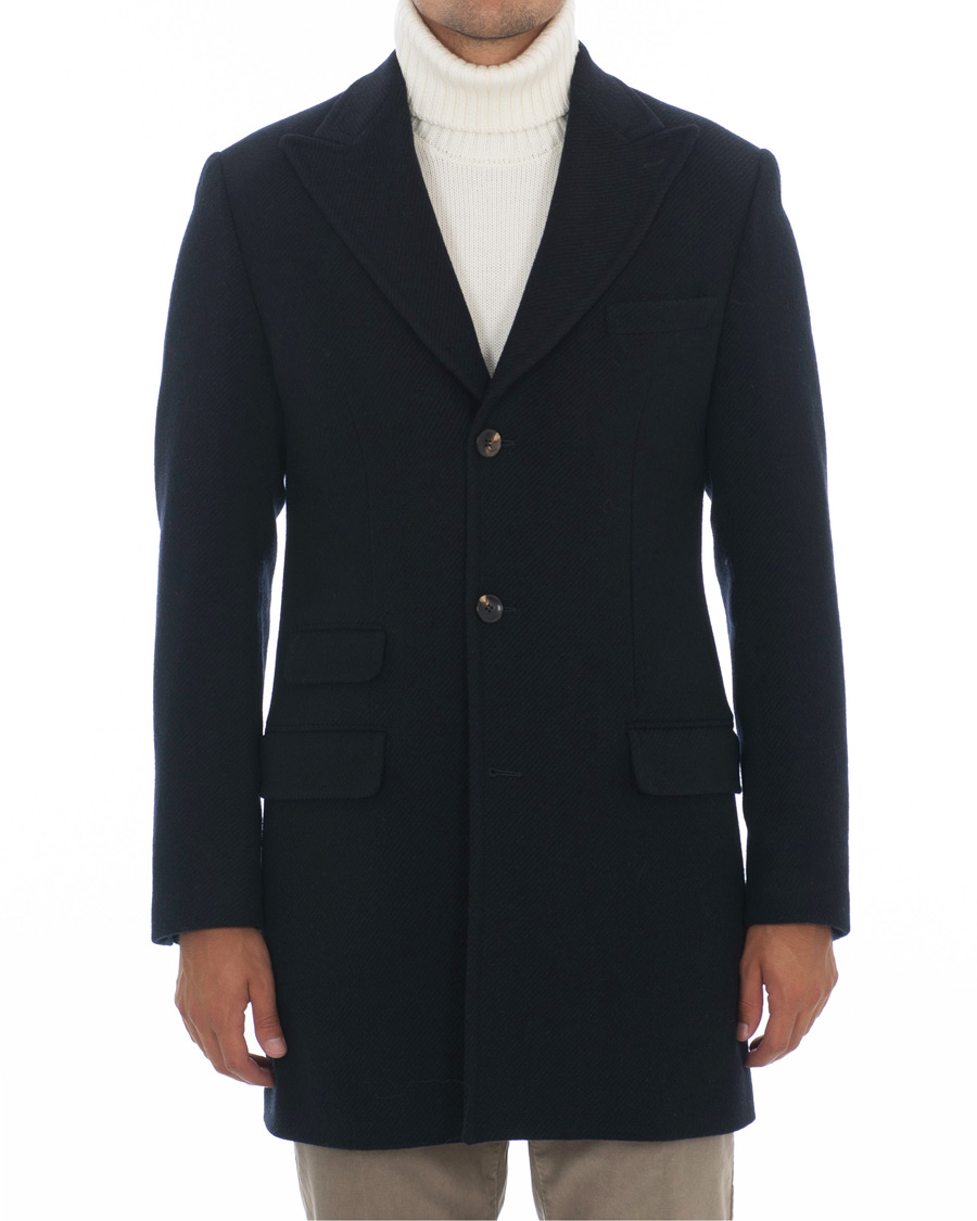 Herre | Jakker | Morris Heritage | Structured Wool Peak Lapel Coat Navy