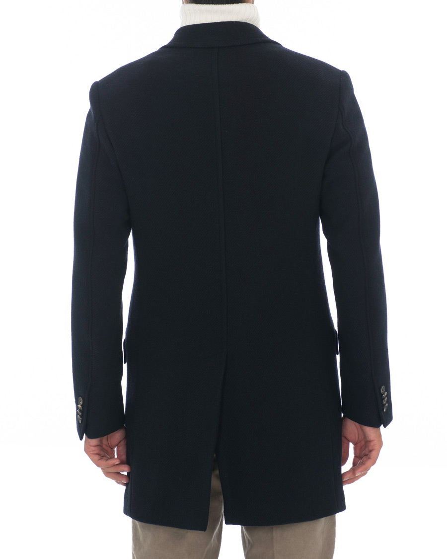 Herre | Jakker | Morris Heritage | Structured Wool Peak Lapel Coat Navy