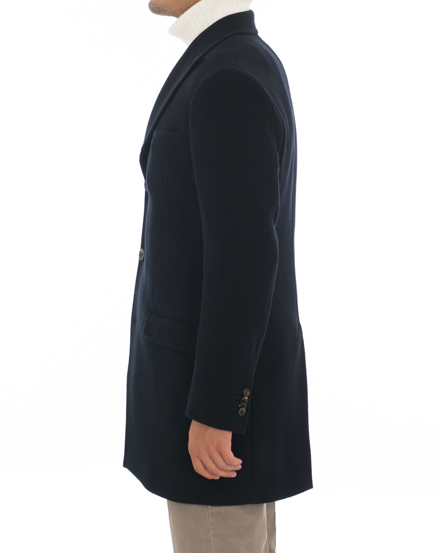 Herre | Jakker | Morris Heritage | Structured Wool Peak Lapel Coat Navy