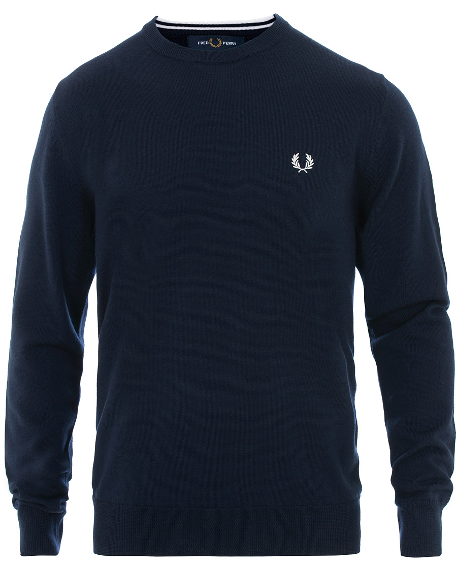 Herre | Gensere | Fred Perry | Merino Wool Crew Neck Pullover Carbon Blue