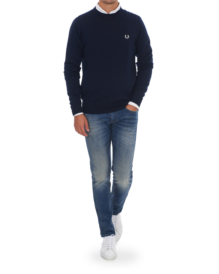 Herre | Gensere | Fred Perry | Merino Wool Crew Neck Pullover Carbon Blue