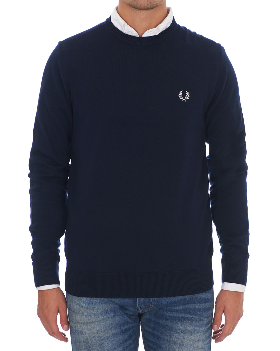 Herre | Gensere | Fred Perry | Merino Wool Crew Neck Pullover Carbon Blue
