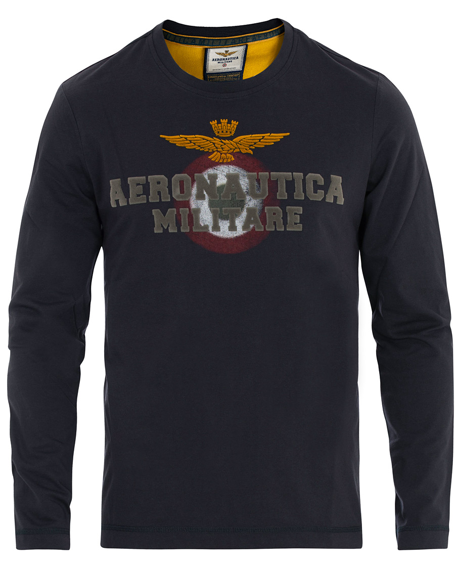 Herre | T-Shirts | Aeronautica Militare | TS1640 Long Sleeve Crew Neck Tee Navy