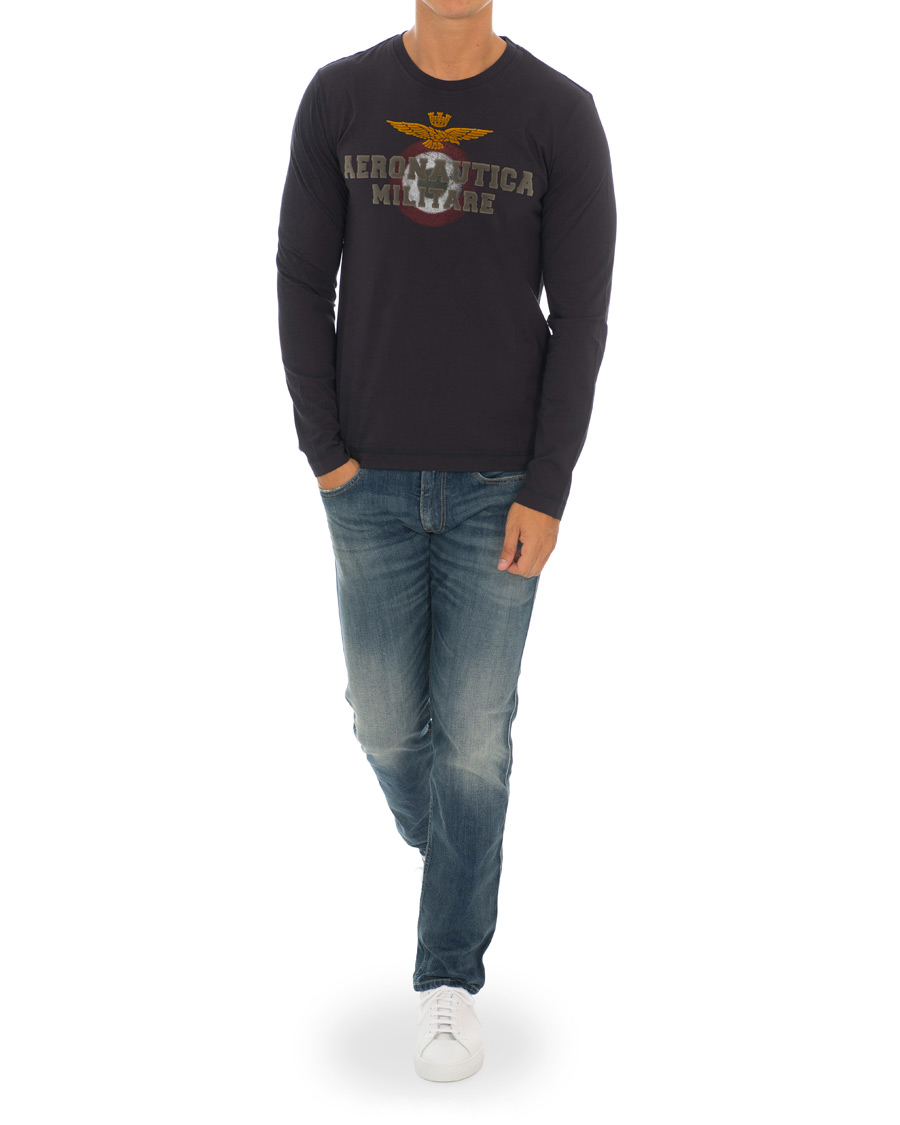 Herre | T-Shirts | Aeronautica Militare | TS1640 Long Sleeve Crew Neck Tee Navy