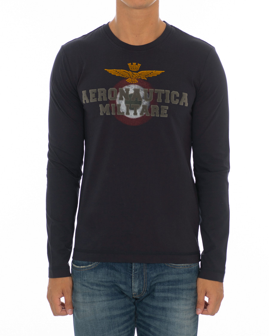 Herre | T-Shirts | Aeronautica Militare | TS1640 Long Sleeve Crew Neck Tee Navy