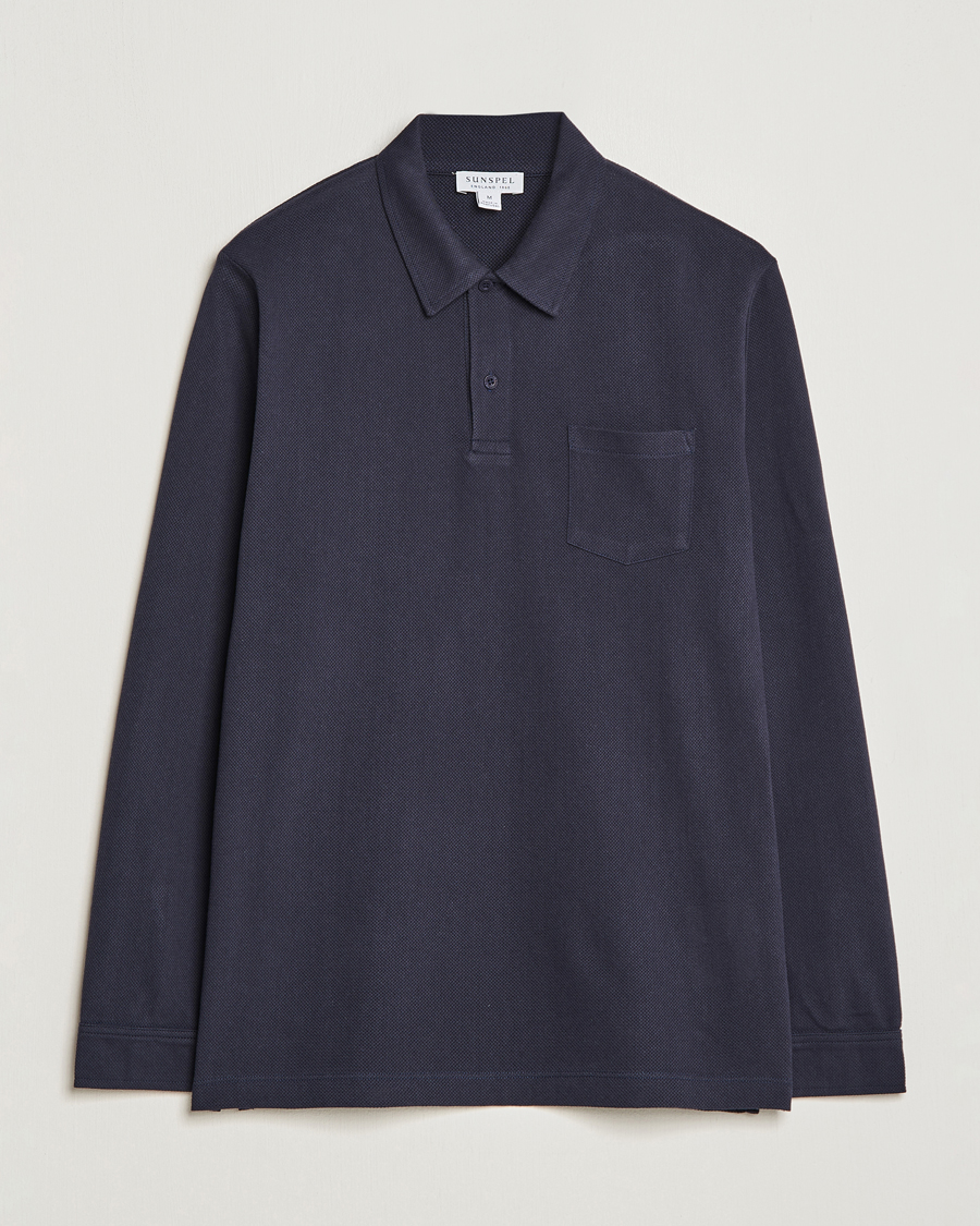 Herre | Pikéer | Sunspel | Long Sleeve Riviera Polo Shirt Navy
